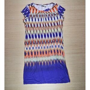 Chicos Size 2 Ombre Ikat Print Dress Ilana Knit Jersey Stretch Rayon Blend‎